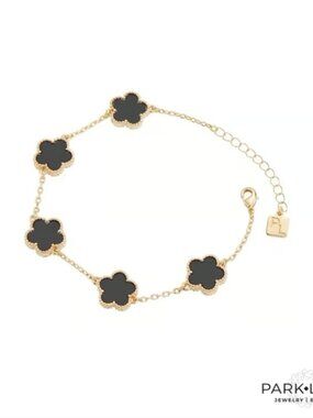 Park Lane Ivy Gold and Black Quatrefoil Charm Bracelet | Designer-Inspired | NIB